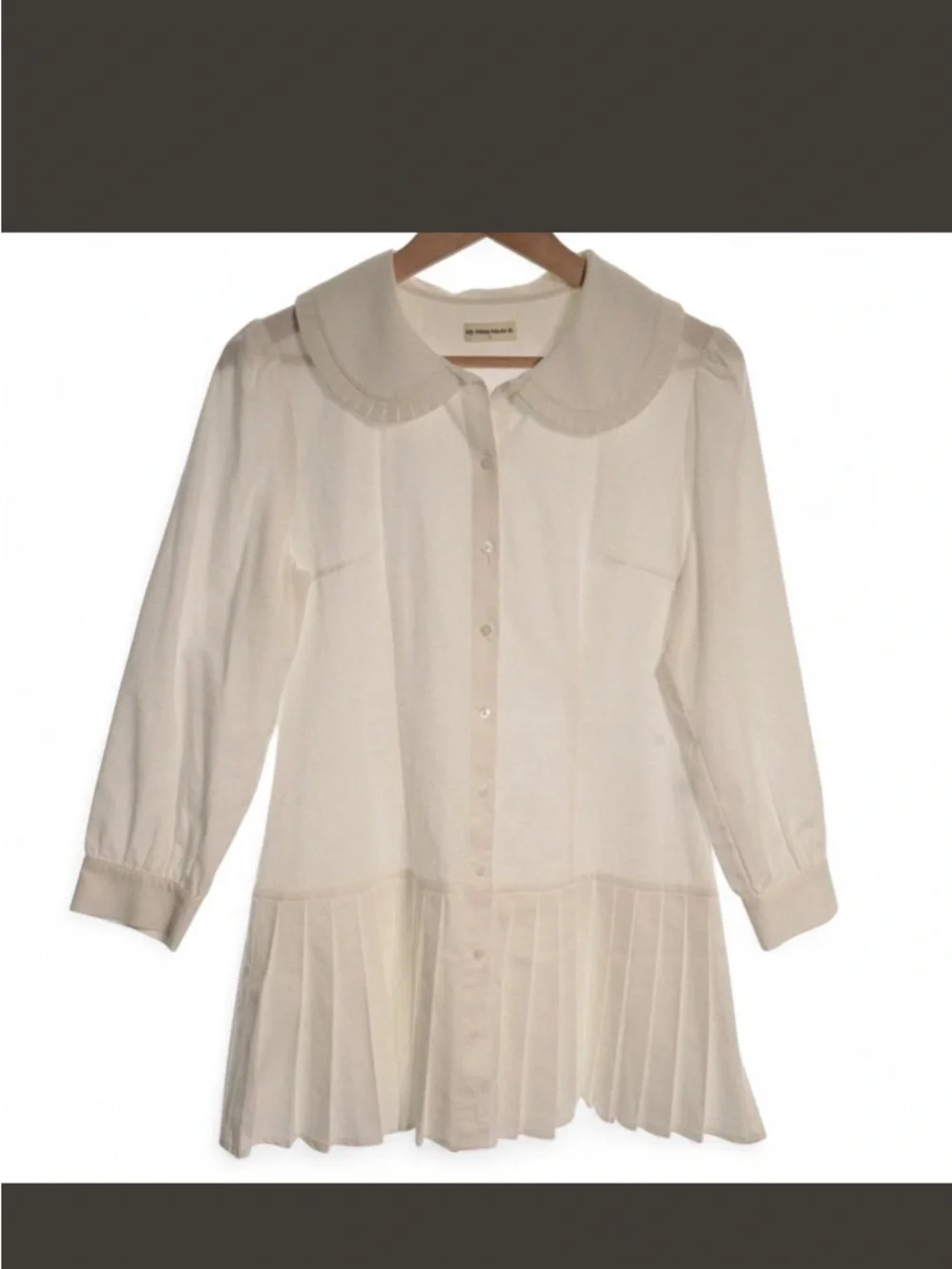 White Pleated Mini Dress with Peter Pan Collar - Women's Dress - Picture 3 of 4